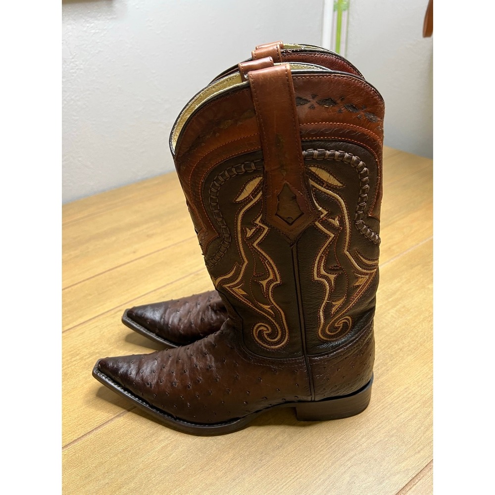 Los Altos Ostrich Boots Mens 7EE Brown Full Quill Pointed Toe Western Cowboy